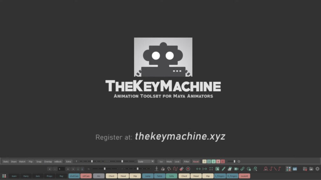 Interfaz de las herramientas de animación The Key Machine para Maya.
