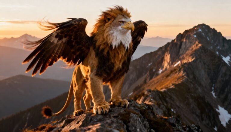 Un grifo, mezcla de águila y león, en una montaña como parte del Concepto Terra Incognita.