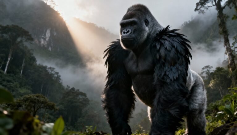 Primer plano de un gorila con plumaje oscuro, parte del Concepto Terra Incognita.