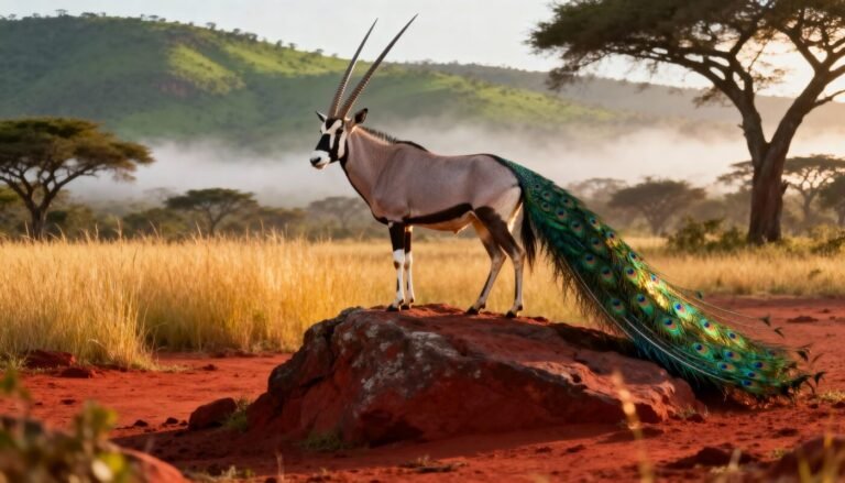 Un órix con una larga cola de pavo real en el Concepto Terra Incognita.